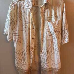 Puritan Cream and Brown Leaf Print Shirt